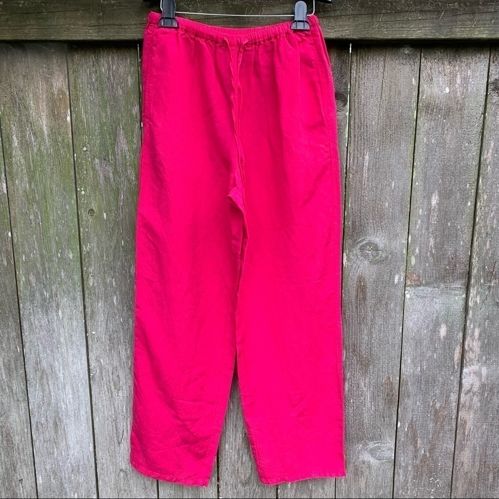 PAUL HARRIS DESIGN linen blend wide leg pants Barbiecore drawstring waist summer